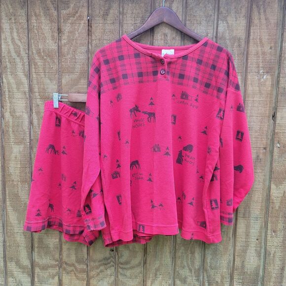 Artisans 2 Piece Pajama Thermal Short Set Vintage No Size Tag Red Christmas - Picture 1 of 12
